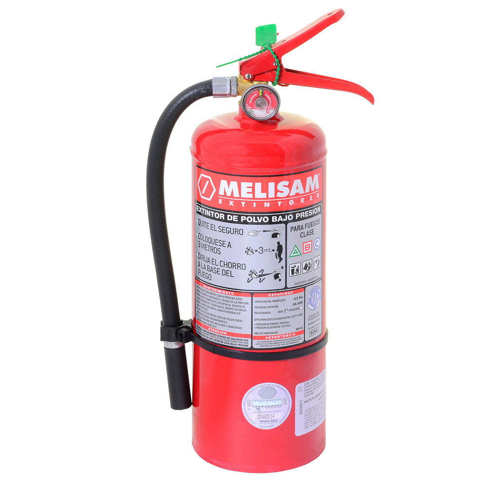 Matafuego ABC con manómetro, manguera y precinto de seguridad